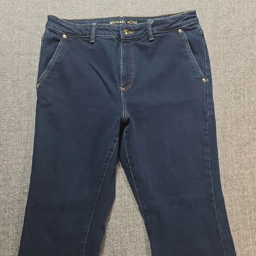 MICHAEL KORS Women's 12 Selma Flare Leg High-Rise Jeans Dark Wash Blue Denim